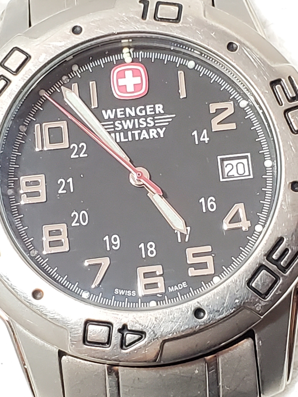 Wenger Swiss Military Men Date Titanium Watch WR 100M Black Dial 1 Jewel Vintage